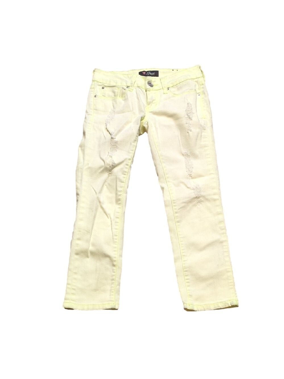 Guess Yellow Y2K Distressed Crop Jeans Size 24